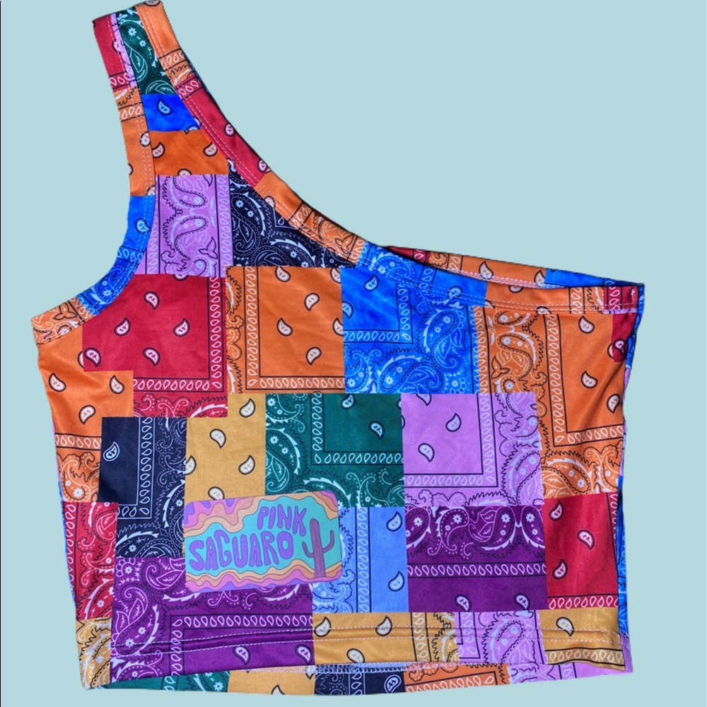 SHEIN Tie-Dye Bandana One Shoulder Crop Top